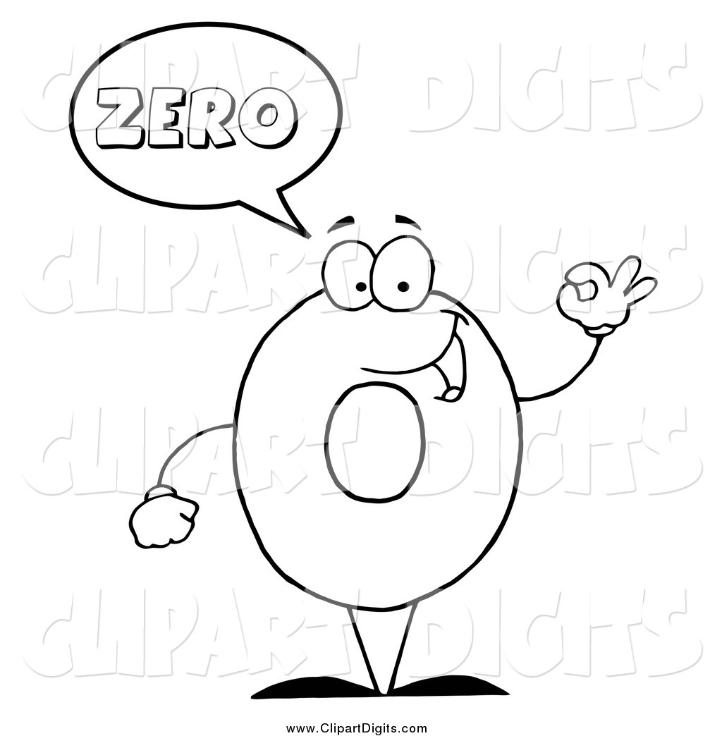 Vector Cartoon Clip Art Of A Black And White Number 0 Character Saying