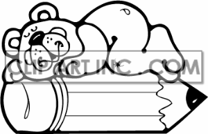 And White Bear Laying On A Pencil Clipart Image Picture Art   130131