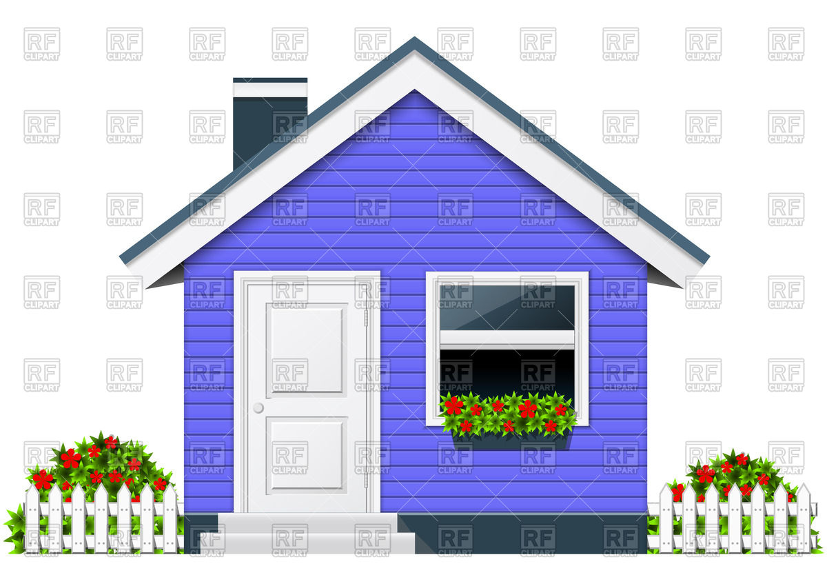 Blue Country House With Porch And Chimney   Rural Cottage 54432