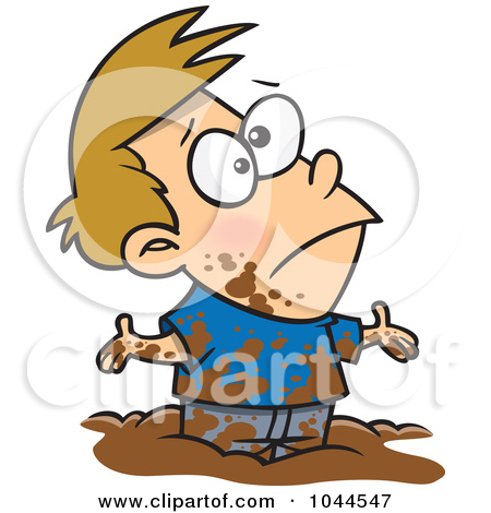 Clip Art Illustration Of A Cartoon Boy Playing In Mud By Ron Leishman