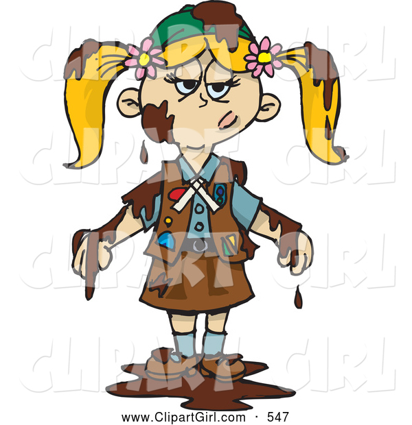 Clip Art Of A Grumpy Blond Girl Scout Covered In Mud Or Chocolate A