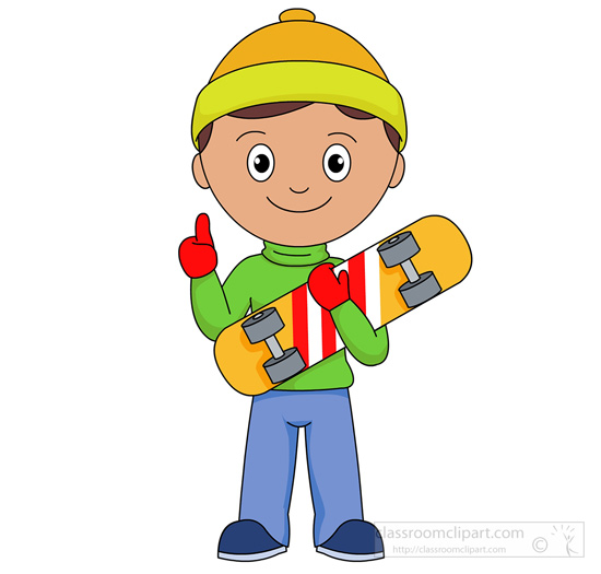 Download Boy With Thumbs Up Holding Skateboard