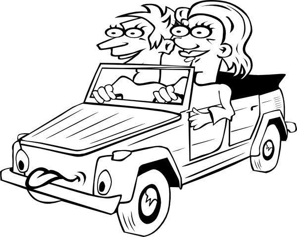 Girl And Boy Driving Car Cartoon Outline Clip Art At Clker Com