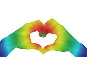 Hands Making Heart Shape With Retro Rainbow Coloring
