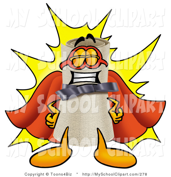     Of A Smiling Diploma Mascot Cartoon Character Dressed As A Super Hero