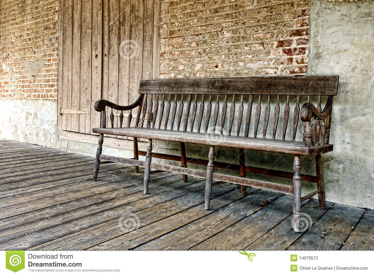 Old Wood Bench On A Historic House Porch Stock Photos   Image