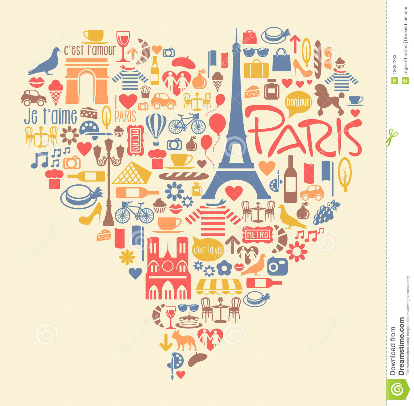 Paris France Icons Landmarks And Attractions Stock Vector   Image