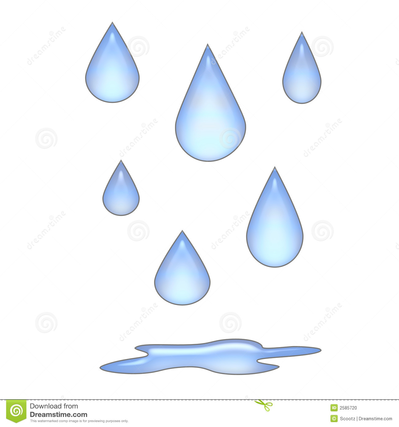 Raindrops Falling On Blank Background With Puddle