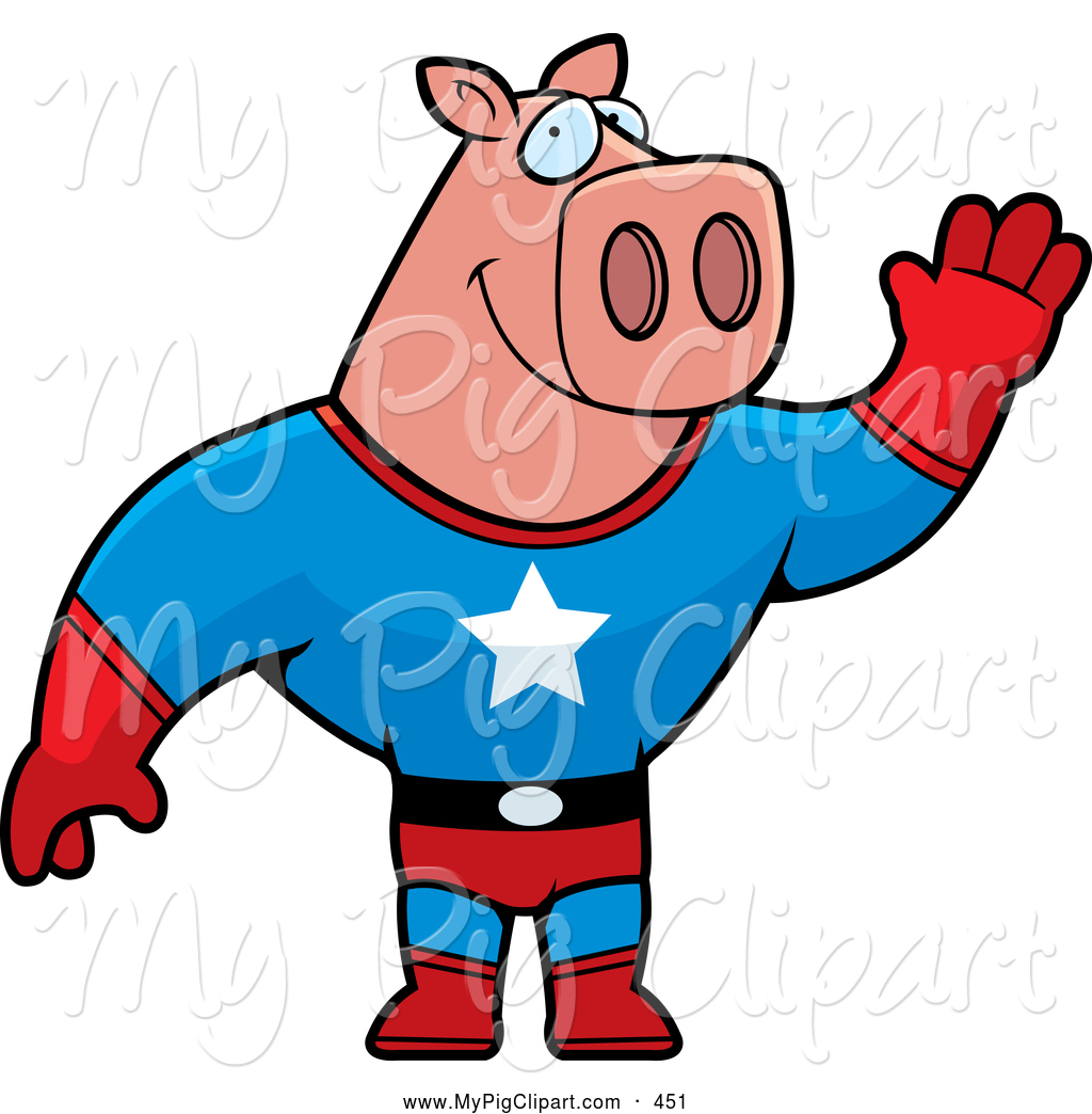 Swine Clipart Of A Friendly Or Outgoing Super Hero Pig Waving By Cory    