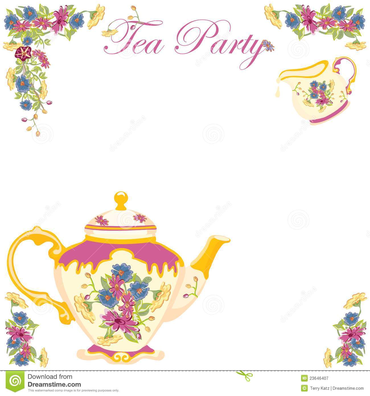Tea Pot Pouring Into A Tea Cup  Perfect For A Garden Party Bridal