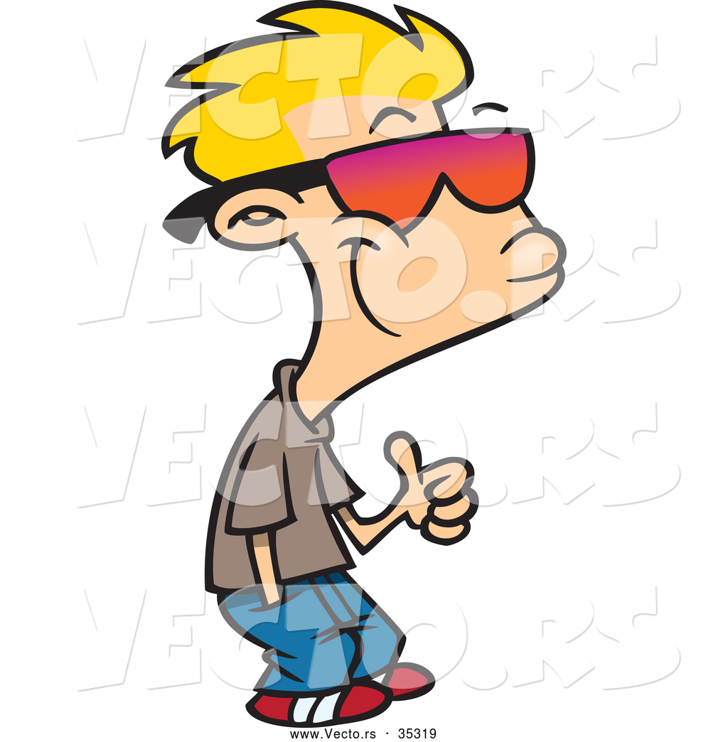Thumbs Up Hand Gesture Cartoon Thumbs Up Boy With Shades Outlined