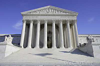 View Of The United States Supreme Court Building With Shadow Of Flag
