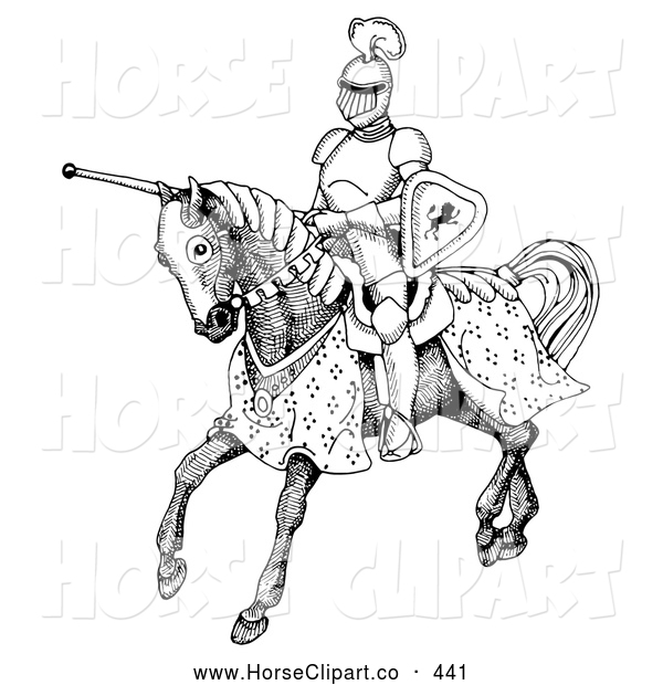 Art Of A Black And White Jousting Knight Riding On His Steed On White