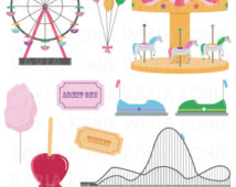 Carnival Clip Art Rollercoaster Carousel Ferris Wheel Cotton Candy    