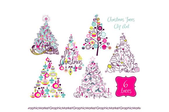 Christmas Tree Retro Clip Art   Illustrations On Creative Market