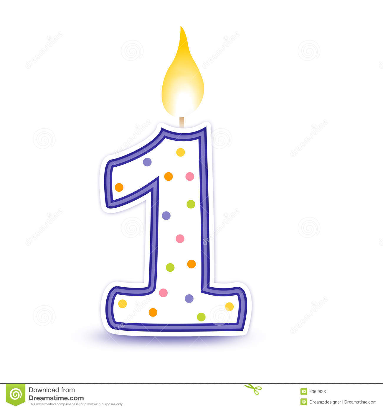 Cute Blue Number Birthday Candle   One Isolated On White Background