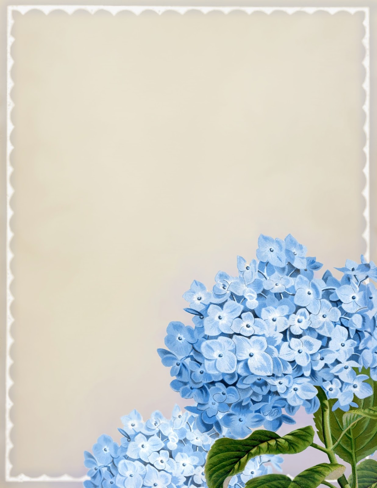 Of 4 Notepapers 4 X 5 Each Vintage Blue Hydrangea Stationery 8 5 X 11
