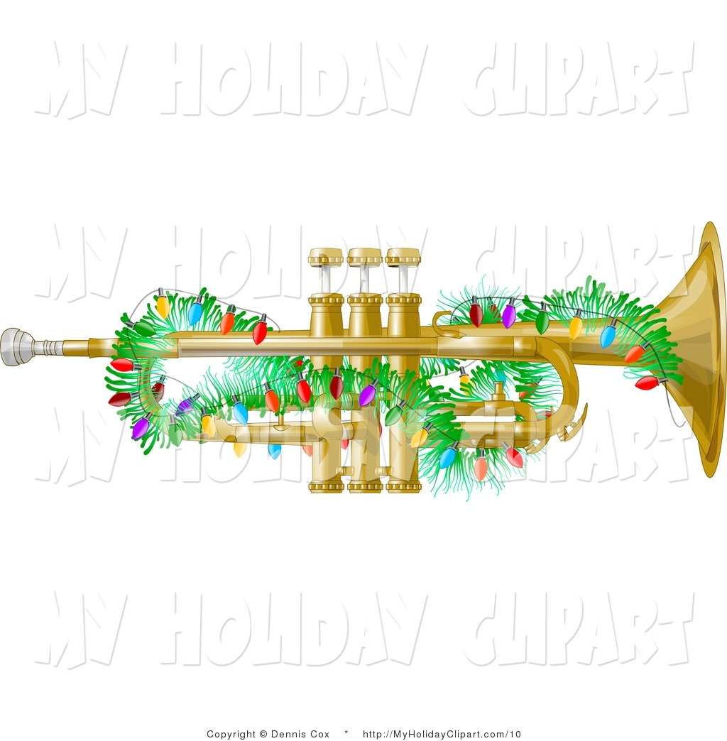 Of A Brass Trumpet Instrument Decorated With Colorful Christmas Lights