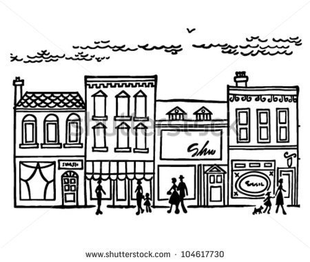 Small Town Main Street   Retro Clipart Illustration   Stock Vector