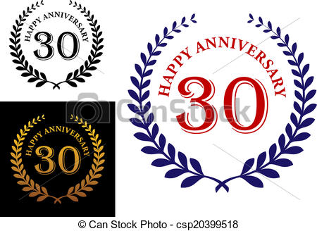 Vector Clip Art Of Happy 30th Anniversary Emblem With A Foliate Laurel