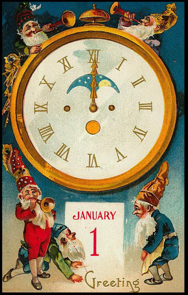 Vintage New Year Elf Card