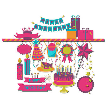 Birthday Celebration Party Clipart Pink Purple Yellow Blue Happy