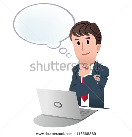 Businessman Daydreaming With Speech Bubble At Laptop On White