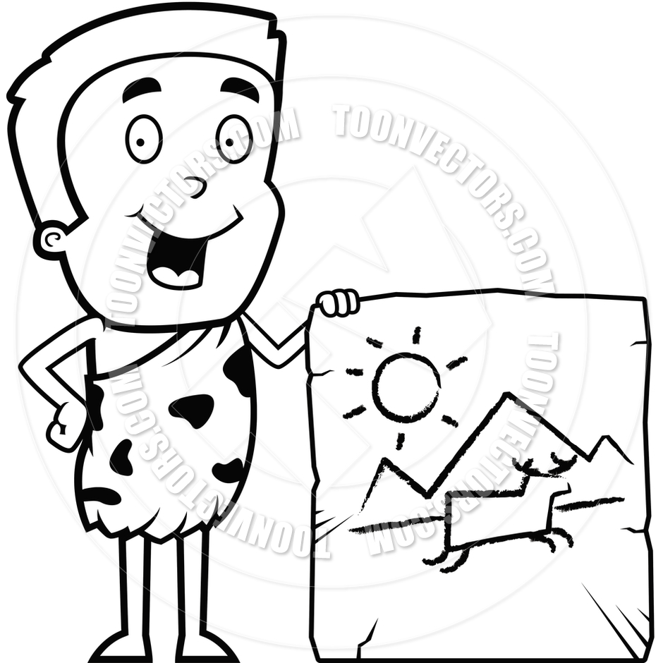 Cartoon Cave Painting  Black And White Line Art  By Cory Thoman   Toon