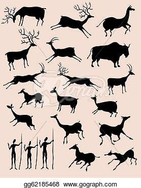 Cave Rock Painting Animals Silhouettes Vector Set  Clipart Drawing