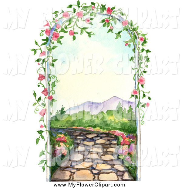 Clip Art Of A Pink Vine On A Trellis Over A Path By Gina Jane    1970