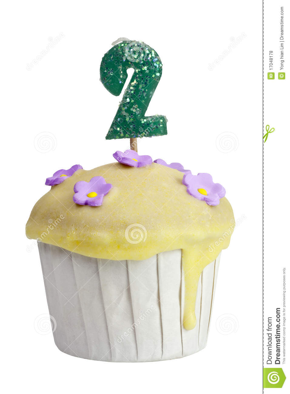 Cupcake With Birthday Candle For Two Year Old Royalty Free Stock