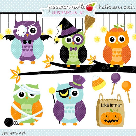 Halloween Owls Cute Digital Clipart Commercial By Jwillustrations  5