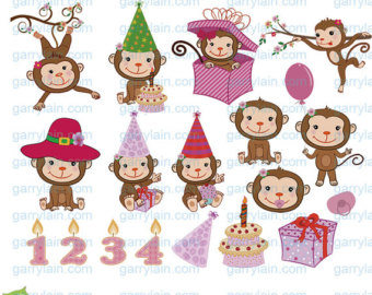 Monkey Birthday Clip Art 31 Digital Girly Monkey Clipart Girl Monkey