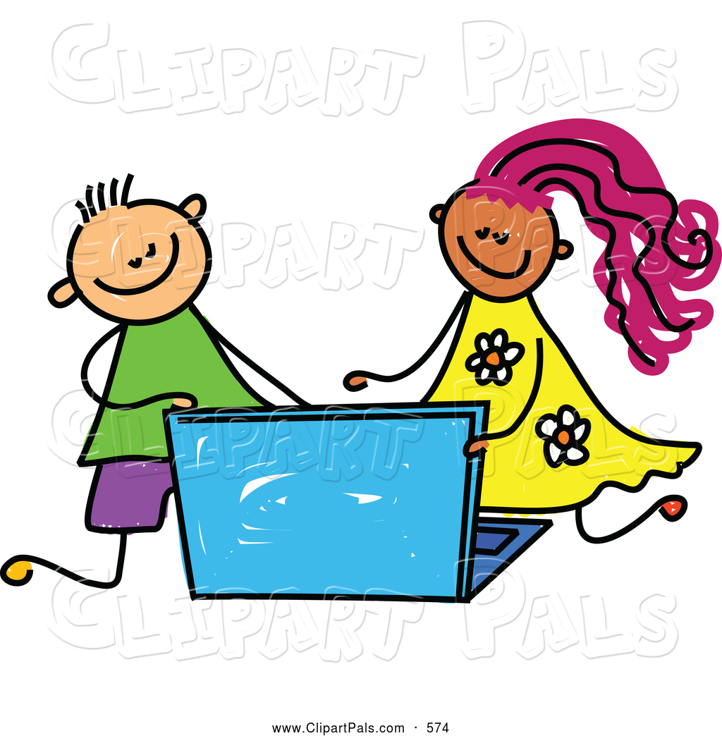 Pal Clipart Of A Smiling Boy And Girl Using A Laptop