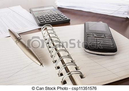     Pen  Cell Phone Notebook And Calculator Accounting   Csp11351576