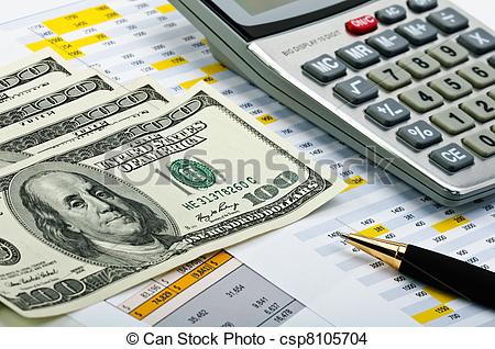 Stock Photo   Financial Forms With Pen Calculator And Money    Stock    