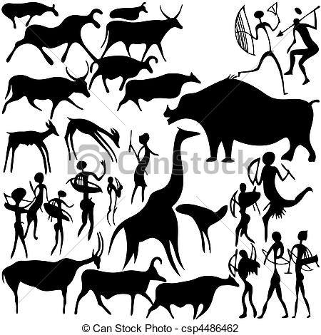 Vector Illustration Of Cave Painting   Cave Painting On A White