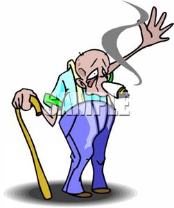 An Old Man With A Cane Smoking   Royalty Free Clipart Picture