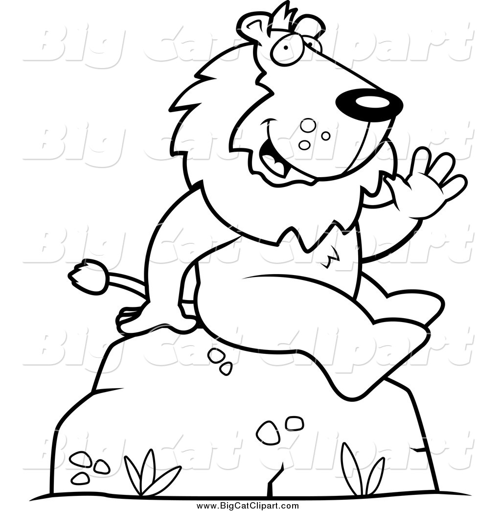 Big Cat Cartoon Vector Clipart Of A Black And White Lion Sitting And