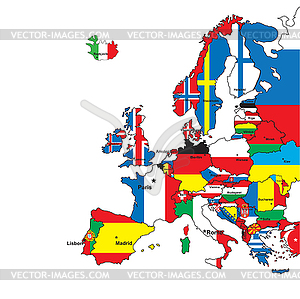 Card Of Europe In Flag Colors   Vector Clip Art