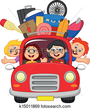 Cartoon Family Traveling With Car   Fotosearch   Search Vector Clipart