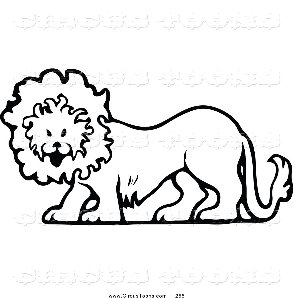 Circus Clipart Of A Vintage Black And White Circus Lion Walking Left    
