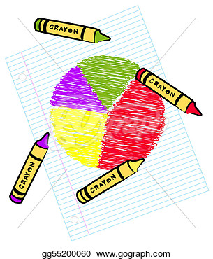 Clip Art   Colored Circle Graph On Lined Paper With Crayons   Stock