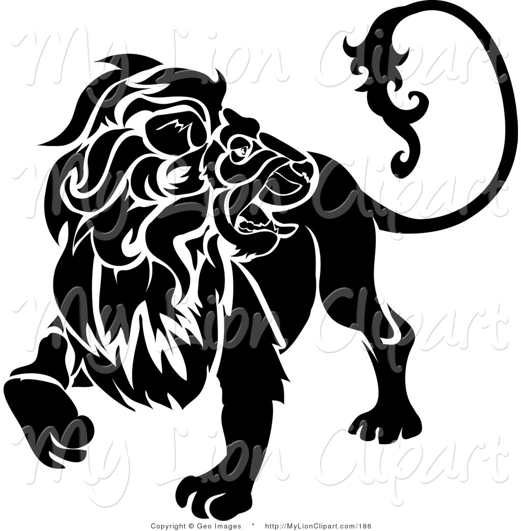 Clipart Of A Black And White Lion Looking Back Leo Astrological Sign
