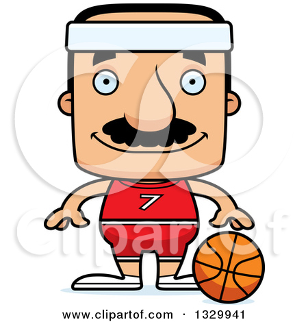 Clipart Of A Cartoon Happy Block Headed Hispanic Basketball Player Man