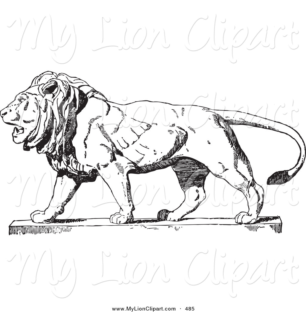 Clipart Of A Vintage Black And White Lion Looking Left By