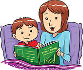 Clipart Of Mother And Son Reading Bedtime Story