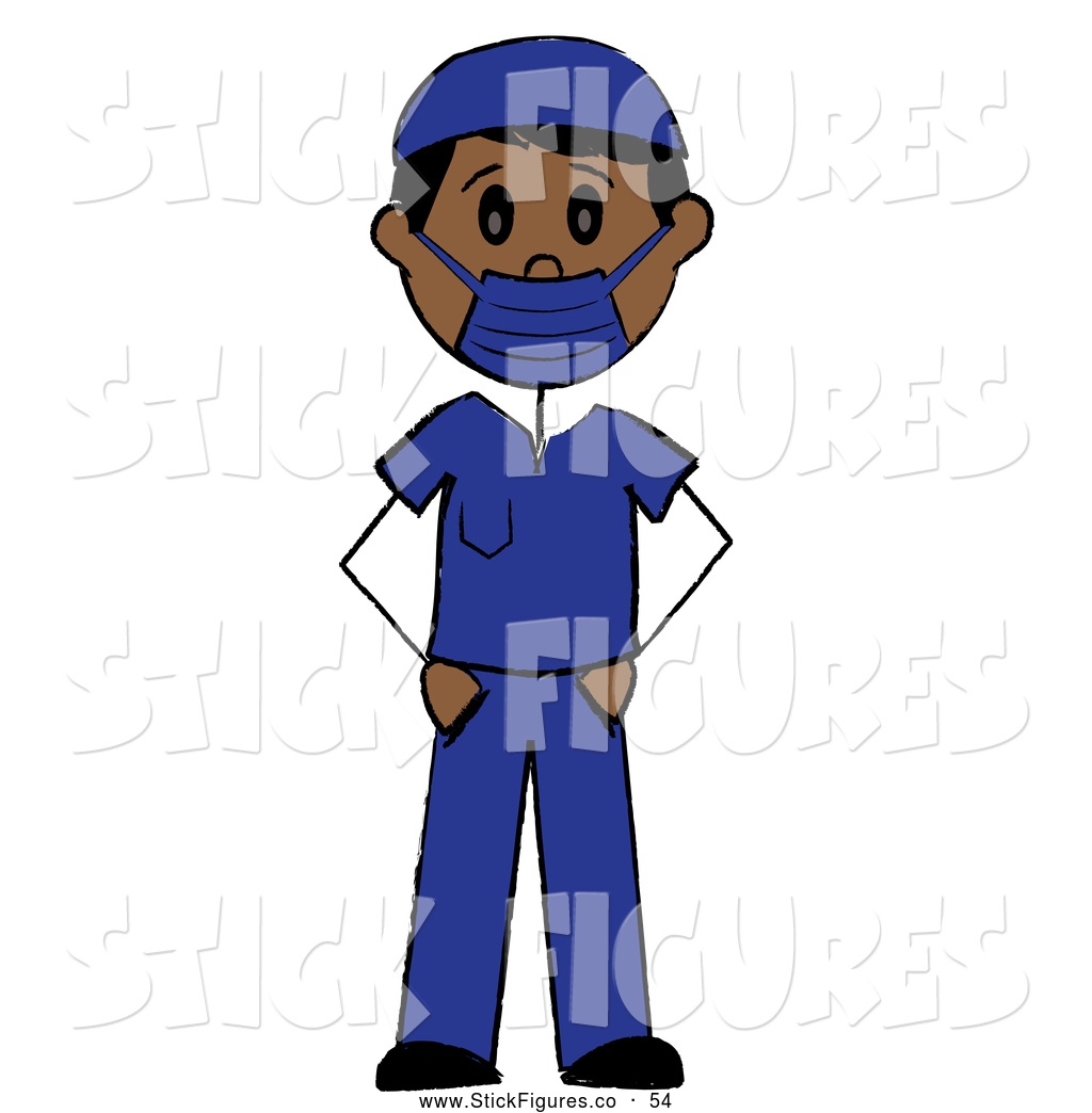 Illustration Of A Hispanic Stick Man Surgeon Or Doctor In Blue Scrubs