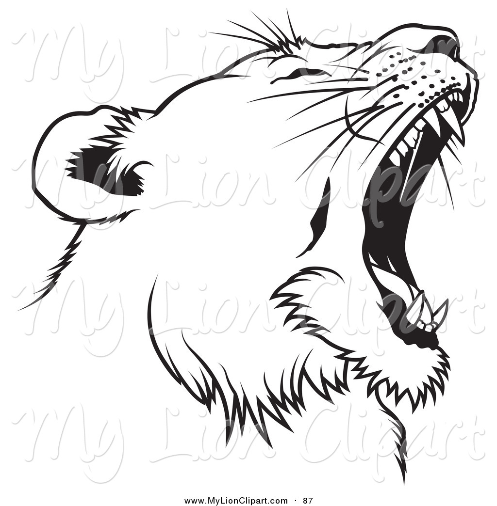 Larger Preview  Clipart Of A Black And White Roaring Female Lion Head