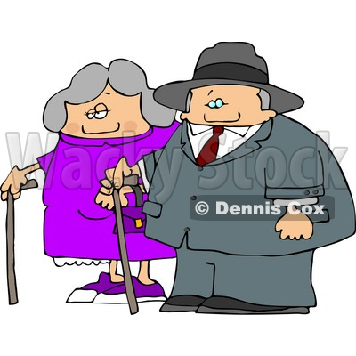 Old Man And Old Woman Walking Side By Side While Using Canes Clipart    